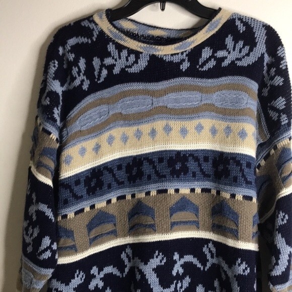 ladies 3D knit fair isle coogi style printed pullover sweater ladies large - Picture 2 of 12